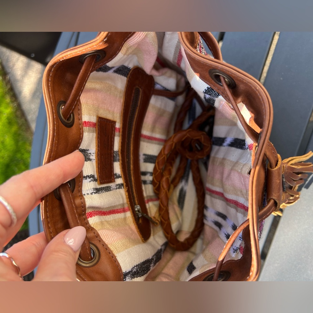 Nena & Co. OOAK Small Bucket Bag with Cafe Leather Trim and Tassel - Picture 3 of 3